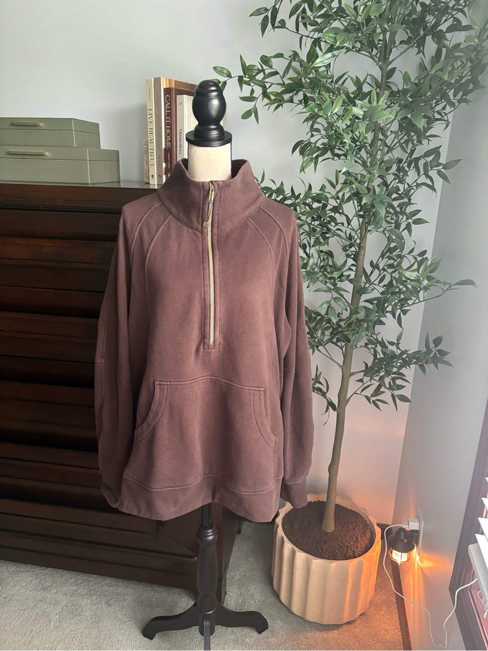 Lululemon quarter zip funnel neck long scuba Chocolate Brown